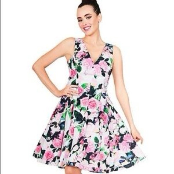 Betsey Johnson Pink & Green Te Party Cotton Sleeveless V-Neck Midi Dress size 6 - Picture 3 of 17